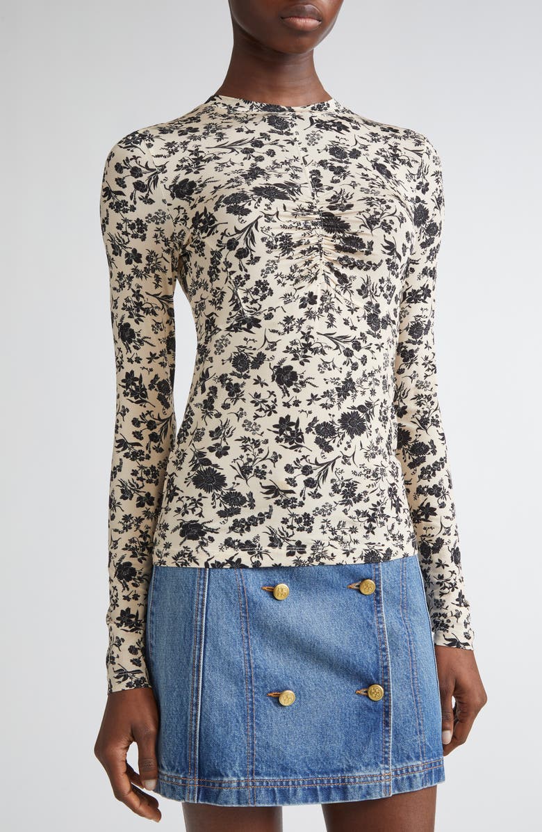 Ulla Johnson Neri Floral Center Ruched Knit Top, Alternate, color, White Gardenia