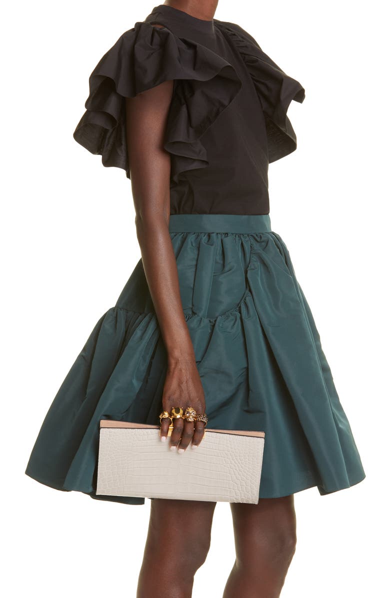 McQueen Alexander McQueen Four-Ring Knuckle Clasp Croc Embossed Leather Clutch, Alternate, color,