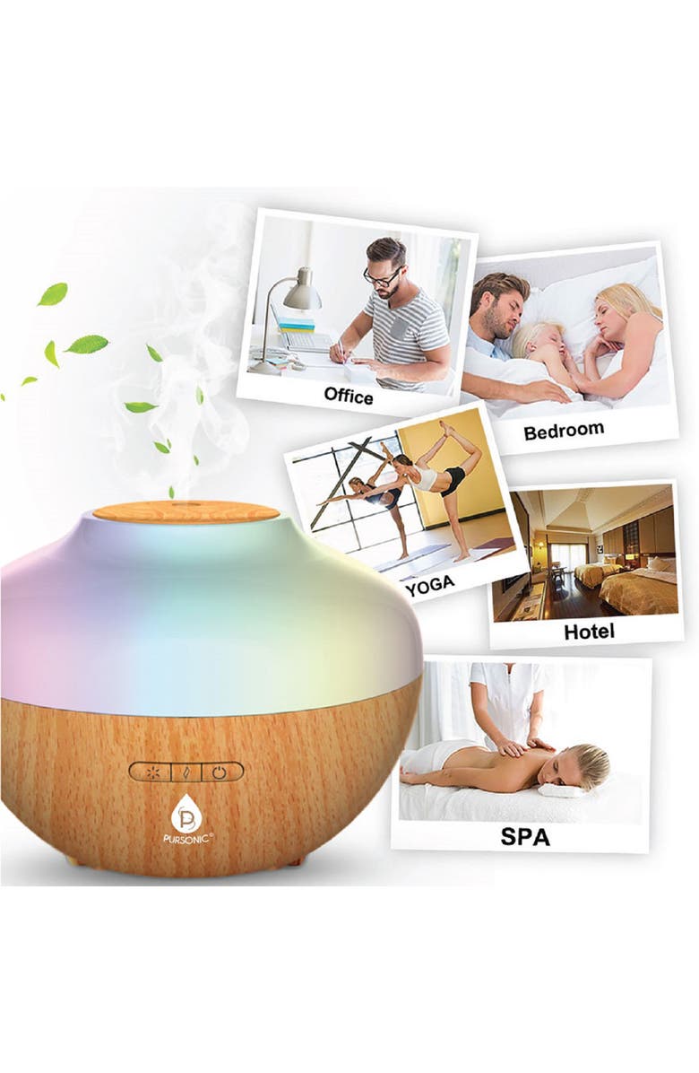 PURSONIC Aromatherapy Diffuser & Essential Oil Set-Ultrasonic Top 3 Oils-300ml with 2 Mist Settings 7 Ambient Light Settings, Alternate, color, 