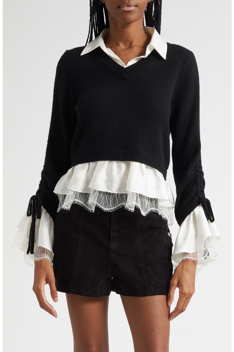 Milla Layered Pullover, Main, color, BLACK/ IVORY