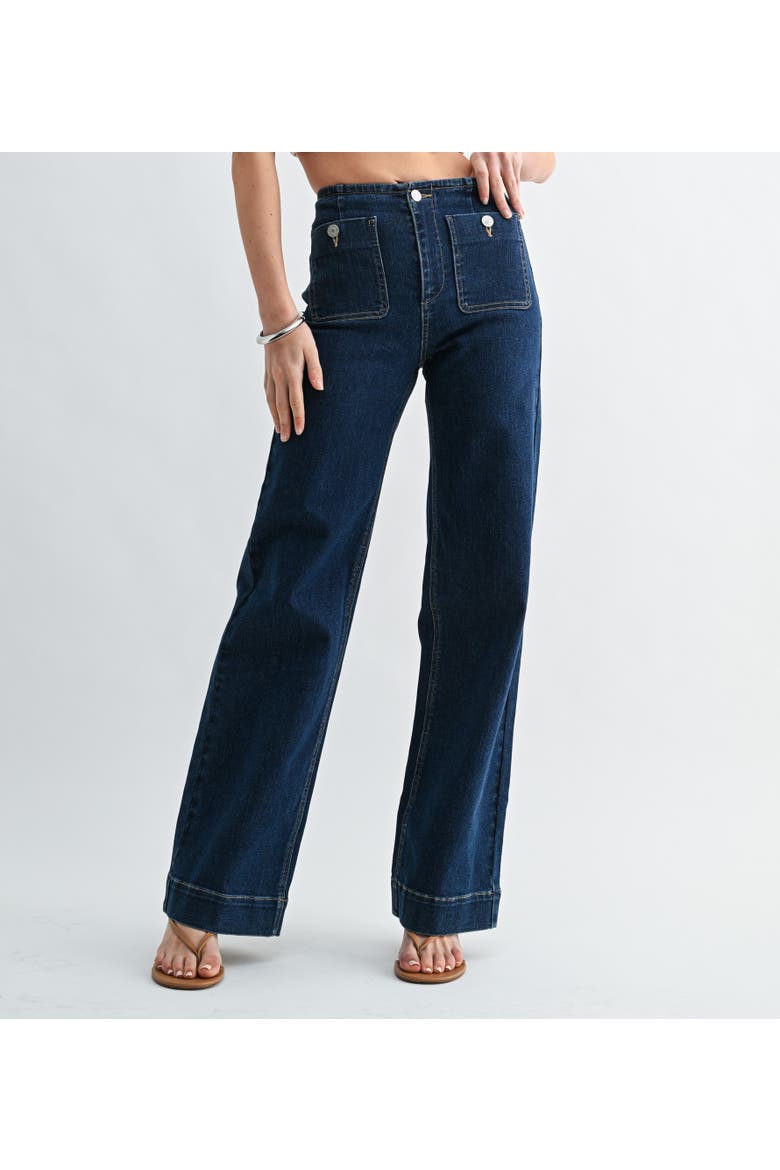 Blueprint Patch Pocket High Waist Straight Leg Jeans, Main, color, Dark Wash