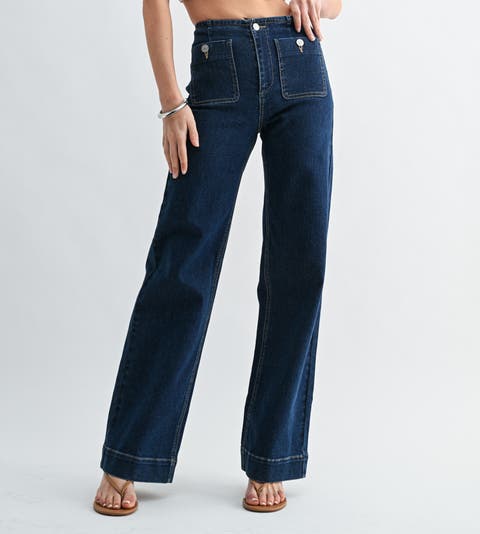 Blueprint Patch Pocket High Waist Straight Leg Jeans