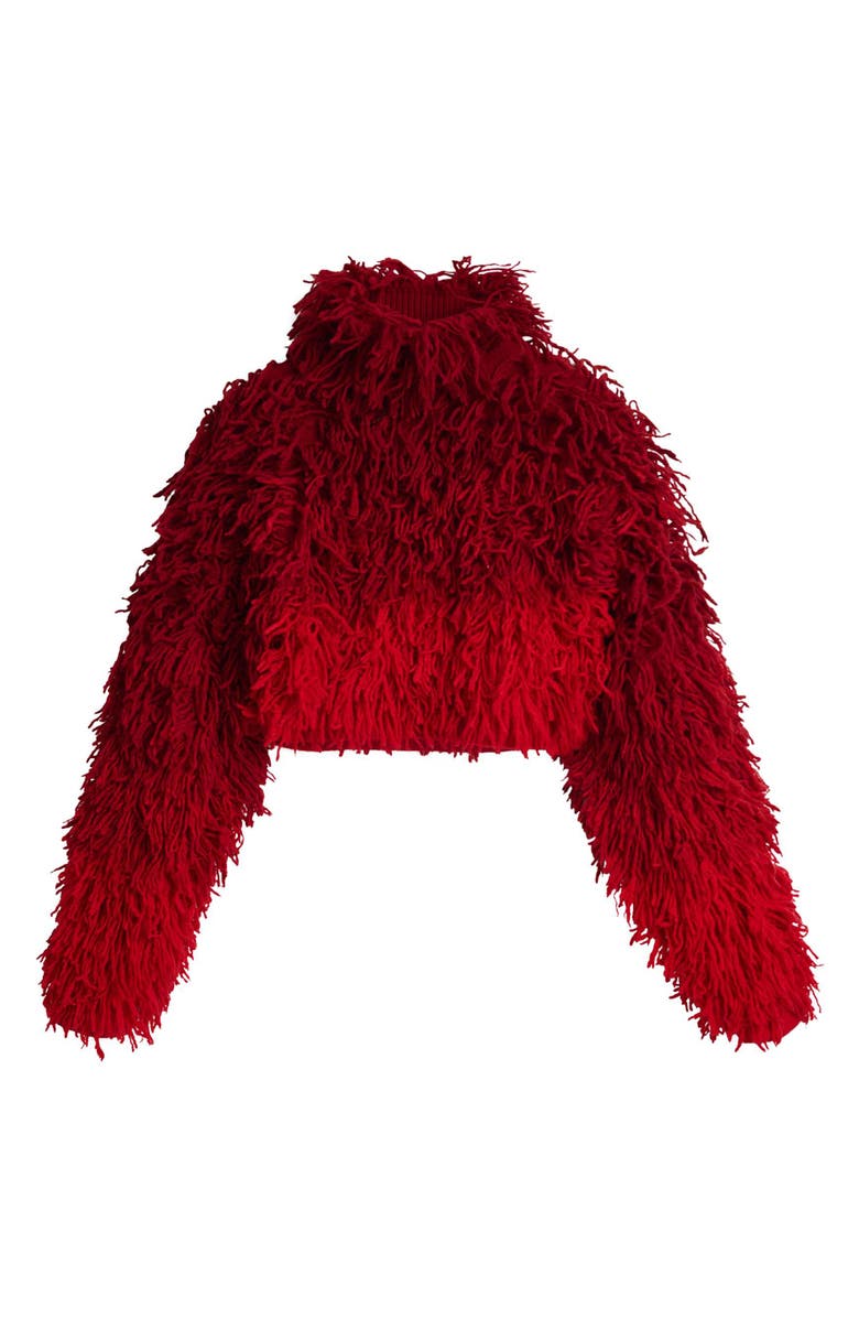 Desigual Ombré Fringe Wool Turtleneck Sweater, Alternate, color, Red