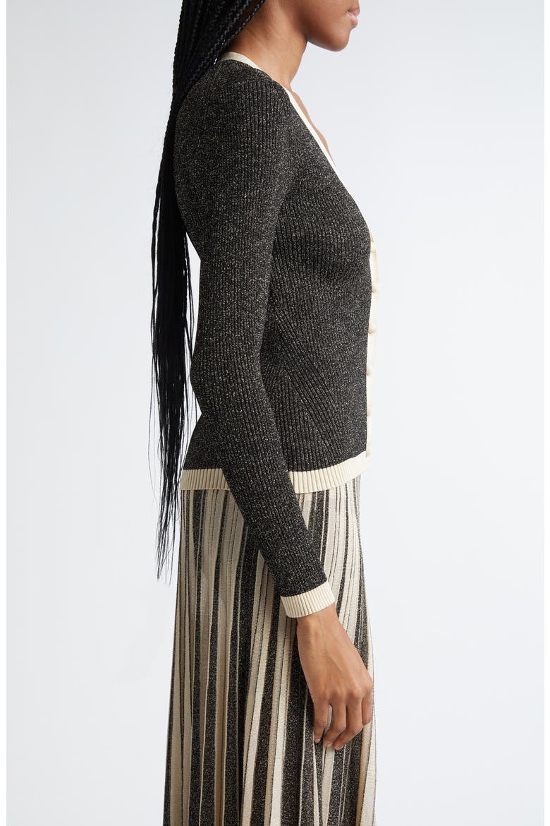 Metallic Rib Cardigan, Alternate, color, BLACK/ GOLD