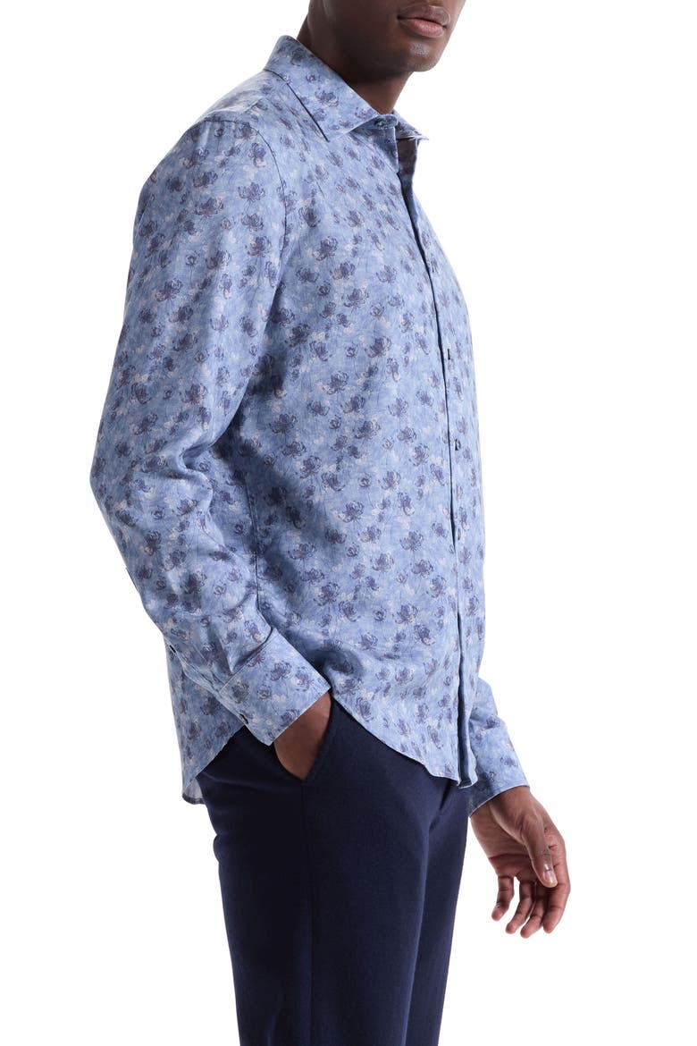 Julian Shaped Fit Floral Print Button-Up Shirt, Alternate, color, COBALT