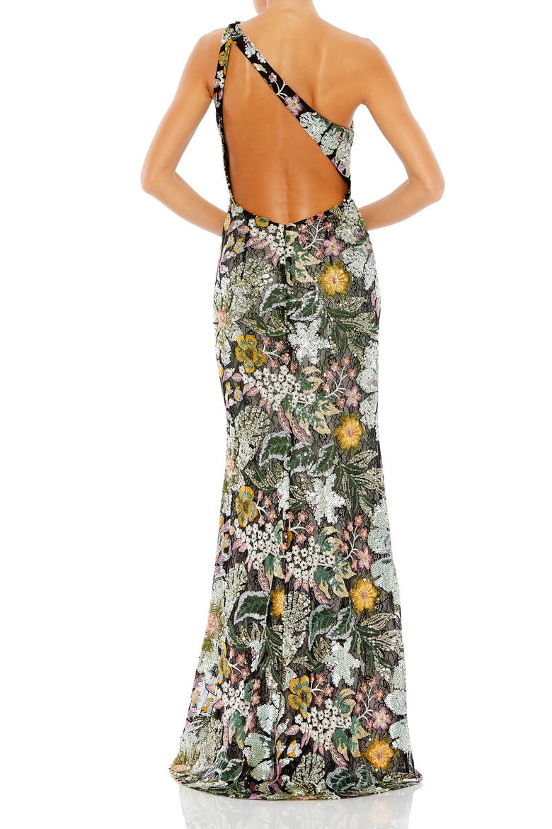 Embellished Floral One Shoulder Gown, Alternate, color, BLACK MULTI