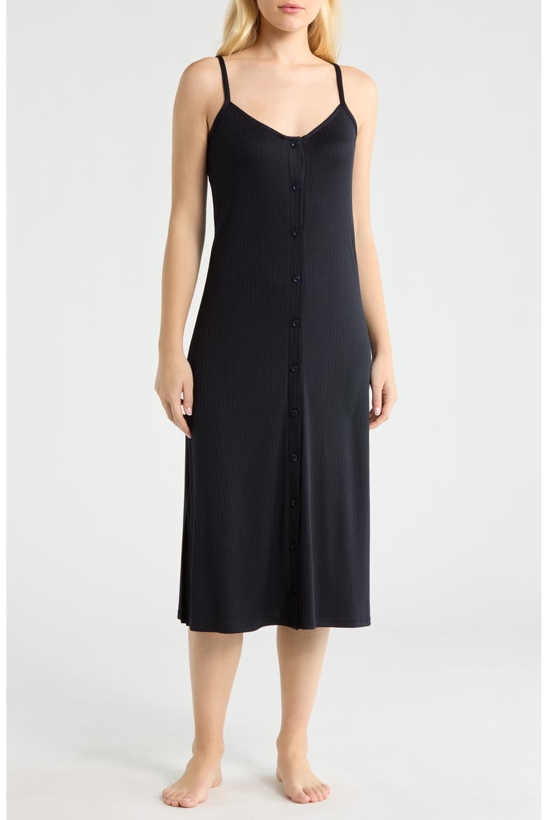 Rib Button Front Nightgown, Main, color, UTILITY BLUE