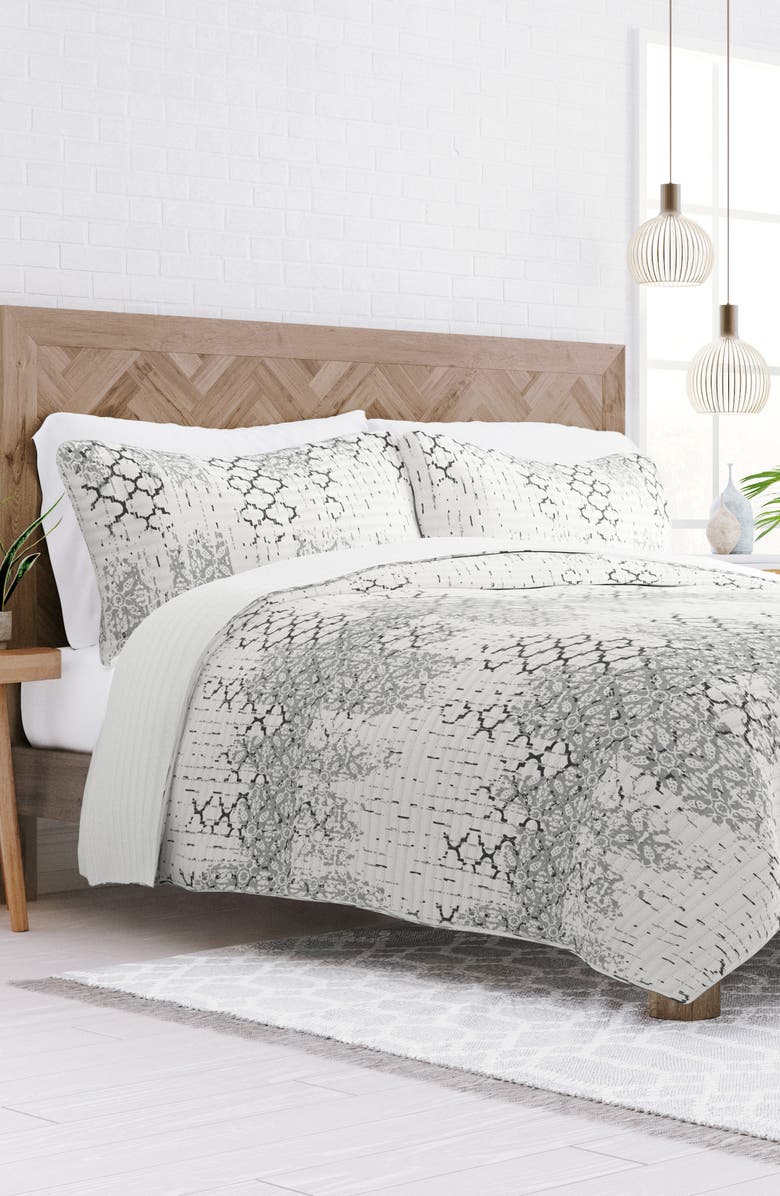 HOMESPUN All Season Reversible Down Alternative Quilt & Sham Set, Alternate, color, Light Gray