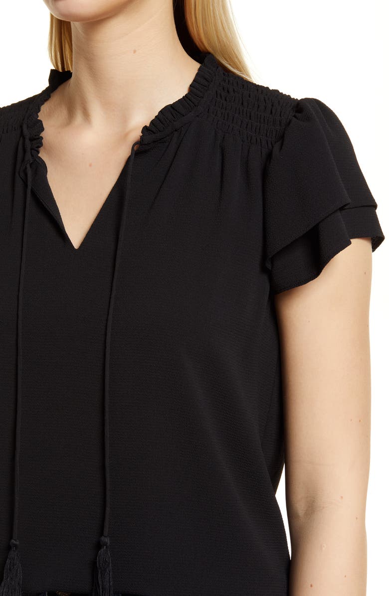 CeCe Flutter Sleeve Tie Neck Blouse, Alternate, color, 