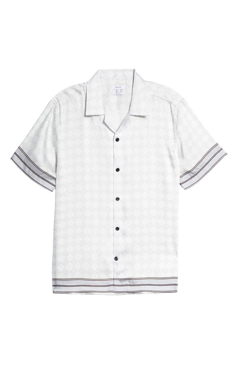 Reiss Suarez Woven Short Sleeve Button-Up Camp Shirt, Alternate, color, Soft Grey