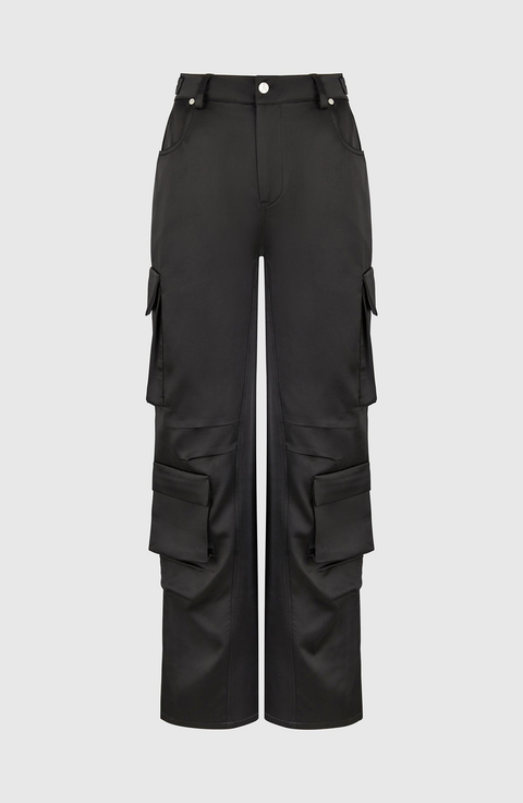 Emilie Satin High Waisted Cargo Pants