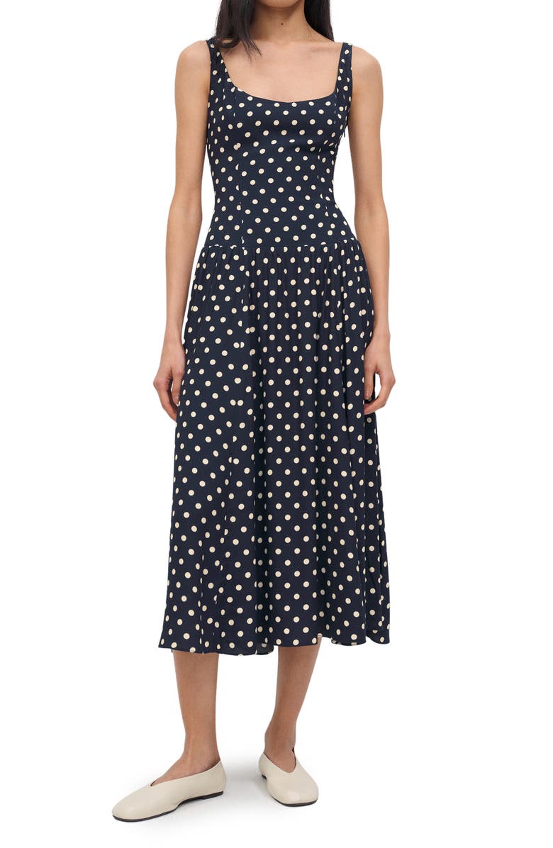 Reformation Bellarose Polka Dot Dress, Main, color, Orion Dot