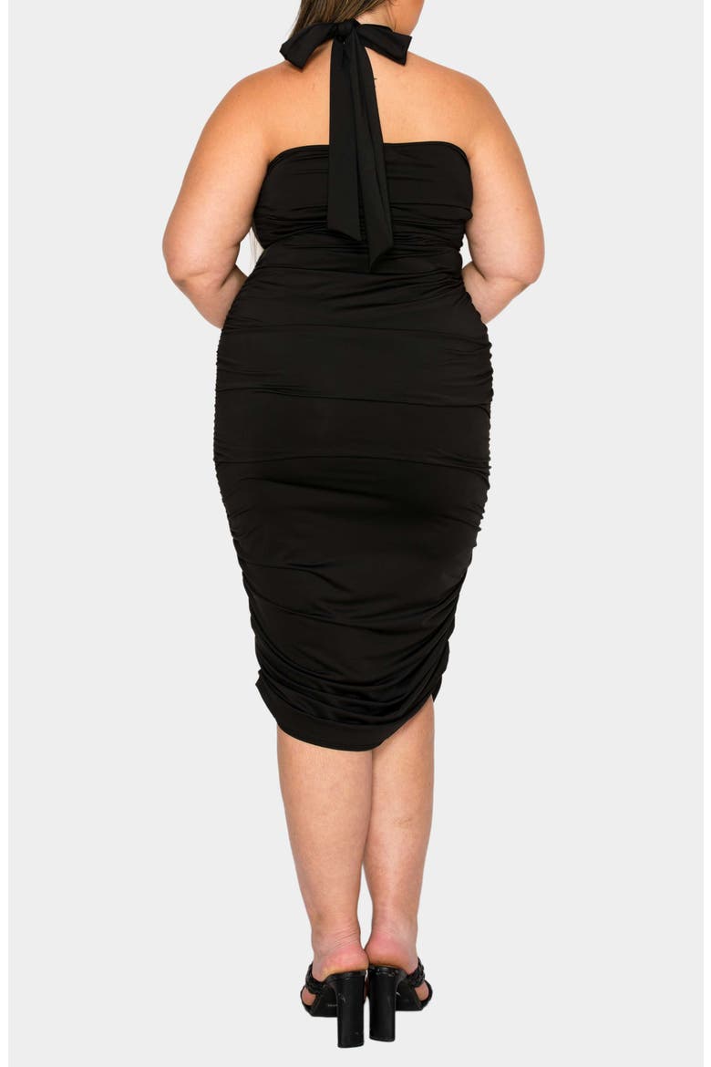 Izzy Ruched Midi Halter Dress, Alternate, color, BLACK