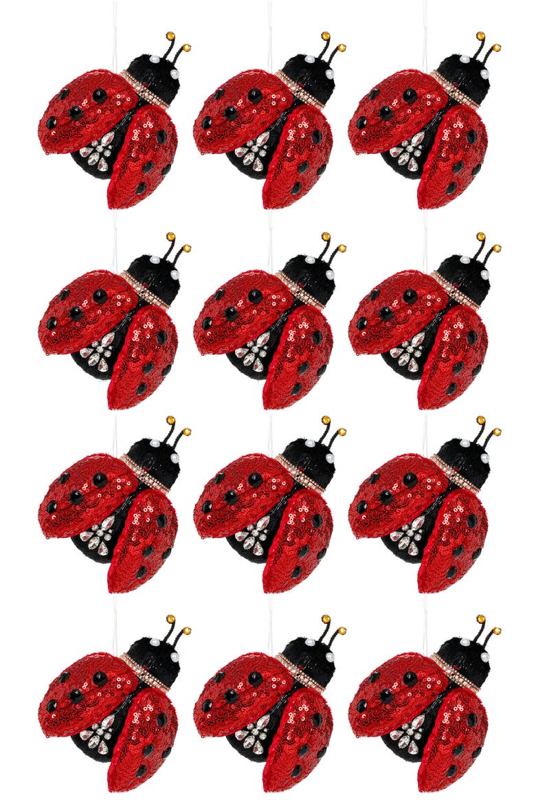 Sequin Ladybug Ornament, Set of 12, Alternate, color, Red