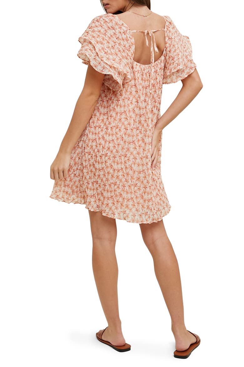Floral Pleated Minidress, Alternate, color, APRICOTDNU