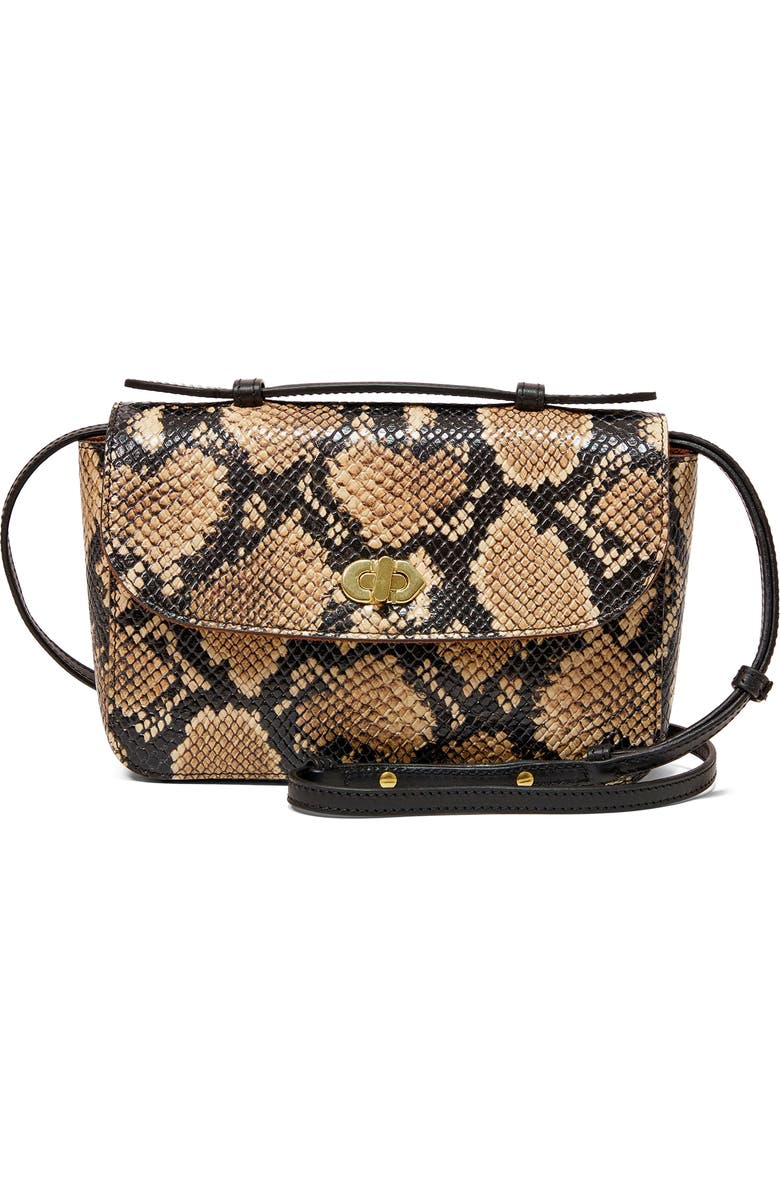 Clare V. Kathryn Snakeskin Embossed Leather Crossbody Bag, Main, color, Tan