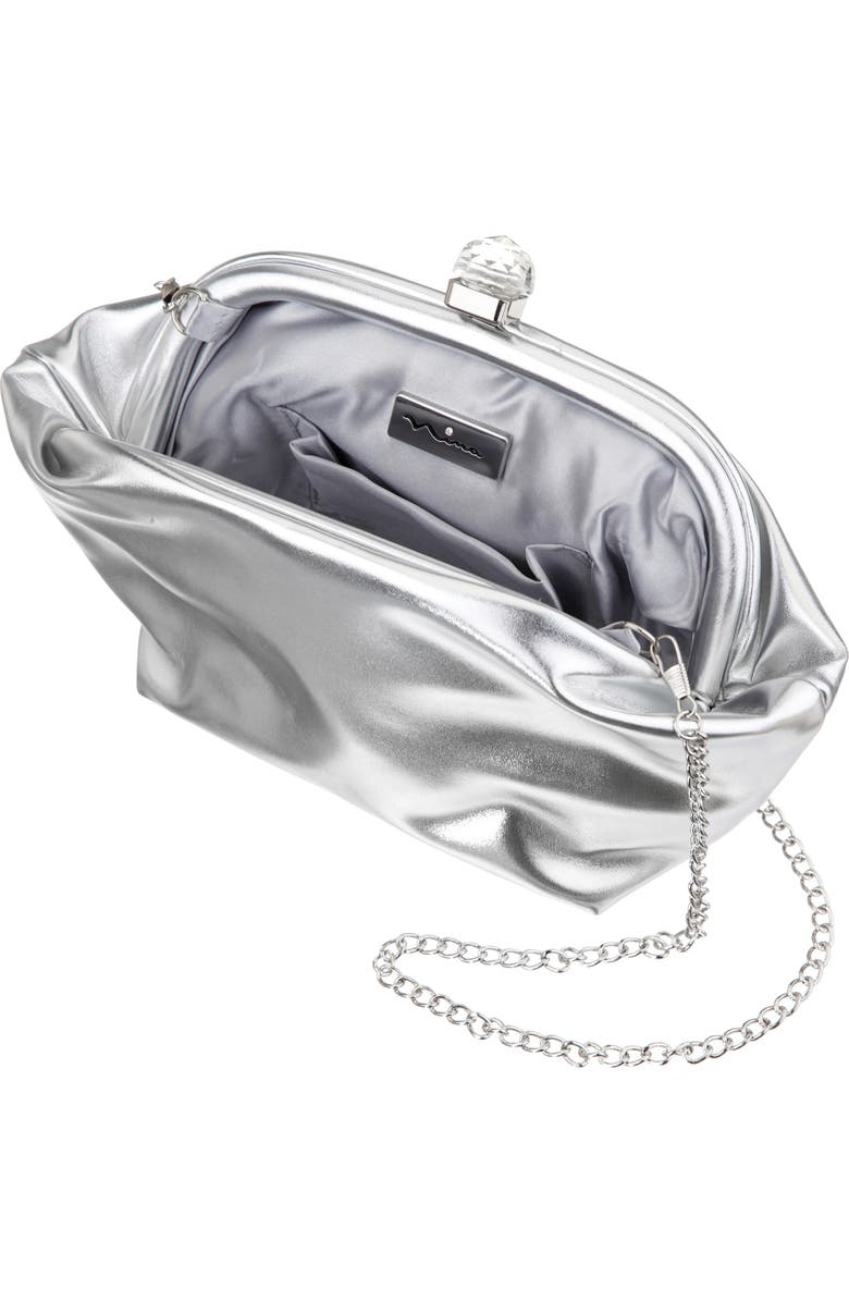 Nina Lyric Metallic Faux Leather Clutch, Alternate, color, Silver