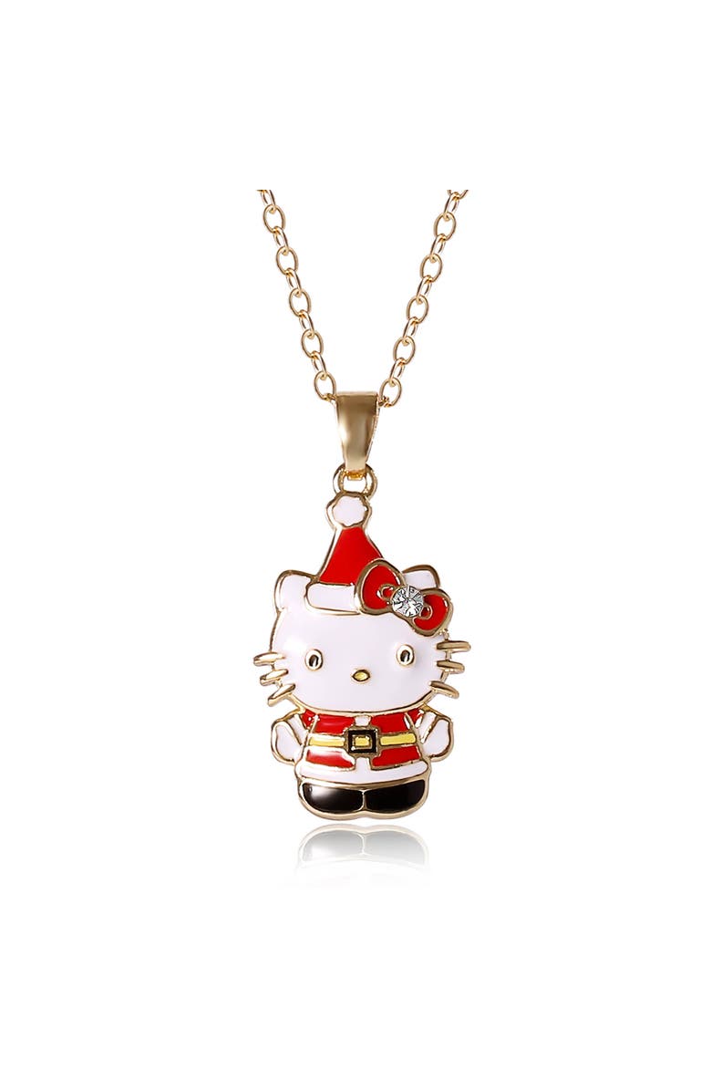 Hello Kitty Christmas Santa Pendant Necklace, Main, color, Gold, White, Red