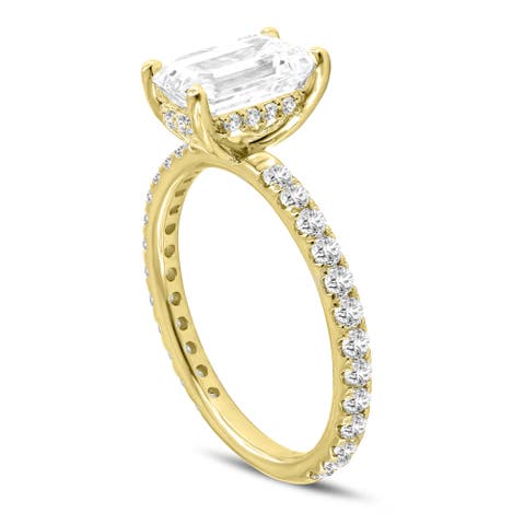 Zina 14K Gold Emerald Cut Hidden Halo Lab Grown Diamond Engagement Ring - 2.5 Ct