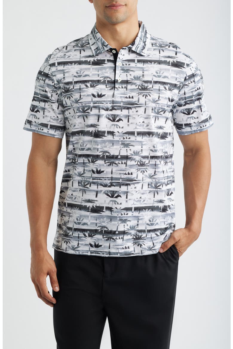 Hendrix Digital Abstract Print Pima Cotton Polo, Main, color, CEMENT