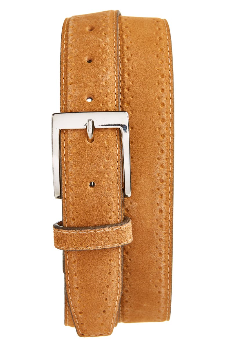 Florsheim Lucky Perforated Suede Belt, Main, color, 