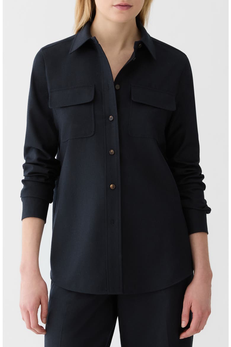 Long Sleeve Wool Flap Pocket Shirt, Main, color, INK