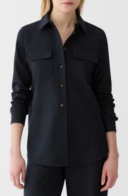Lafayette 148 New York Long Sleeve Wool Flap Pocket Shirt