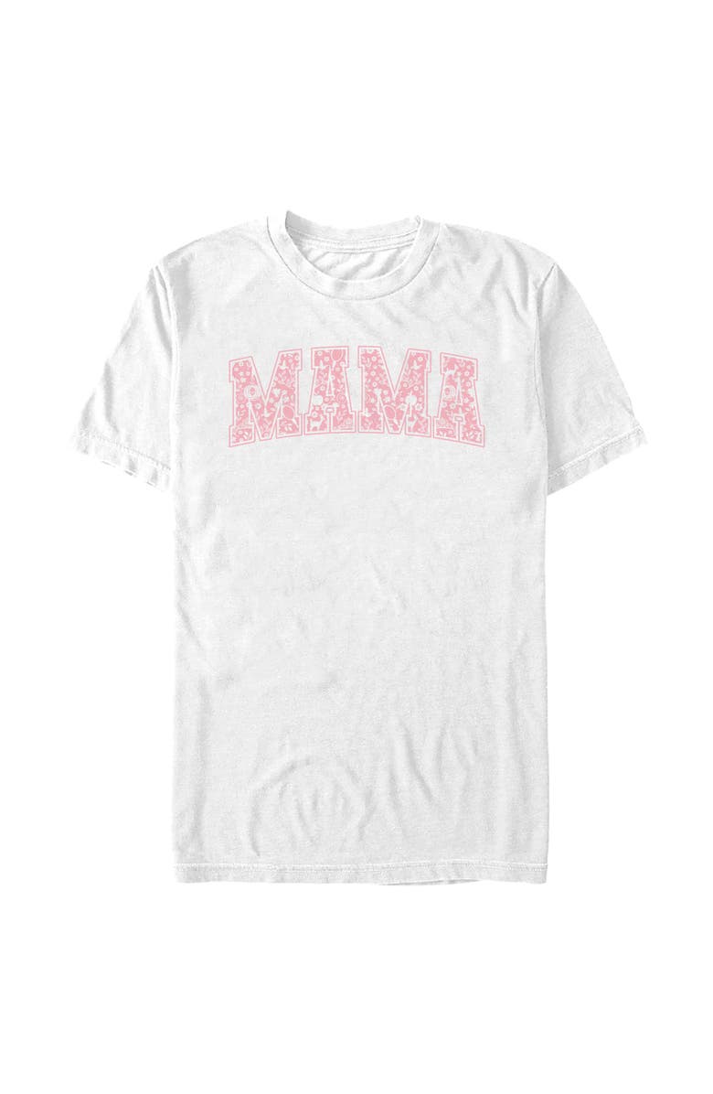 Disney Men's Disney Mama Collegiate Items Pattern Graphic T-Shirt, Main, color, White
