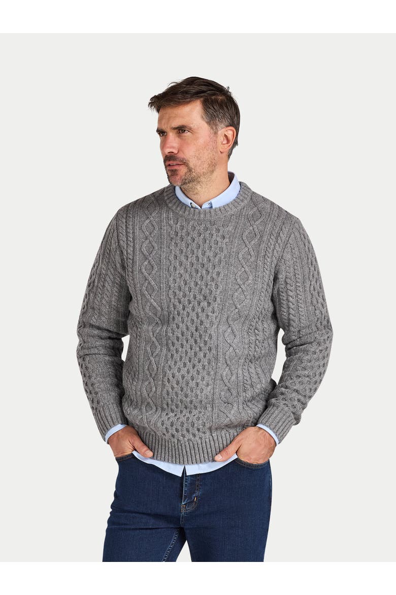 Chunky Cable Crew Neck Knit Sweater, Alternate, color, Grey Marl