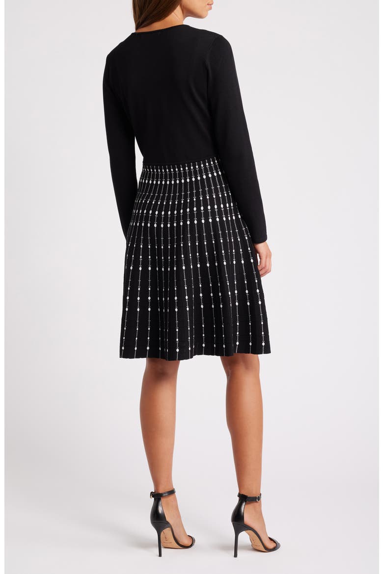 Pattern Long Sleeve Knit Dress, Alternate, color, BLACK/ WHITE