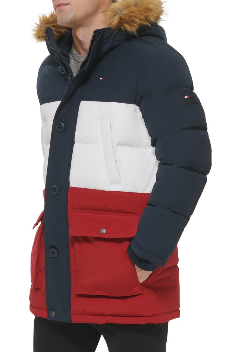 Arctic Cloth Hooded Parka, Alternate, color, NAVY/WHITE/RED