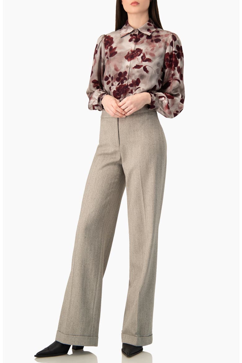 Long-sleeve Button-up Floral Blouse, Alternate, color, Grey