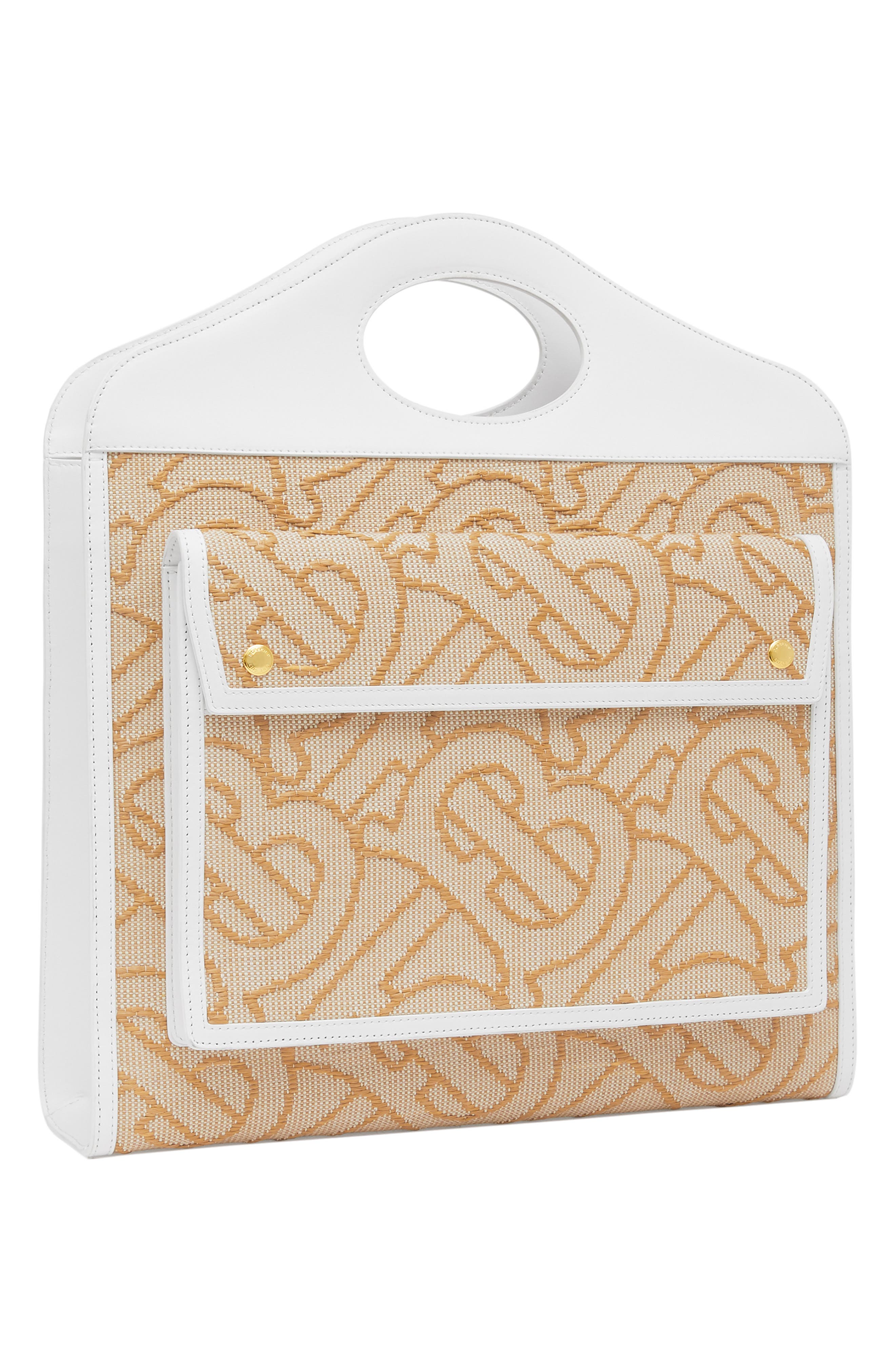 Burberry Medium Woven TB Monogram Canvas & Leather Tote, Alternate, color, 