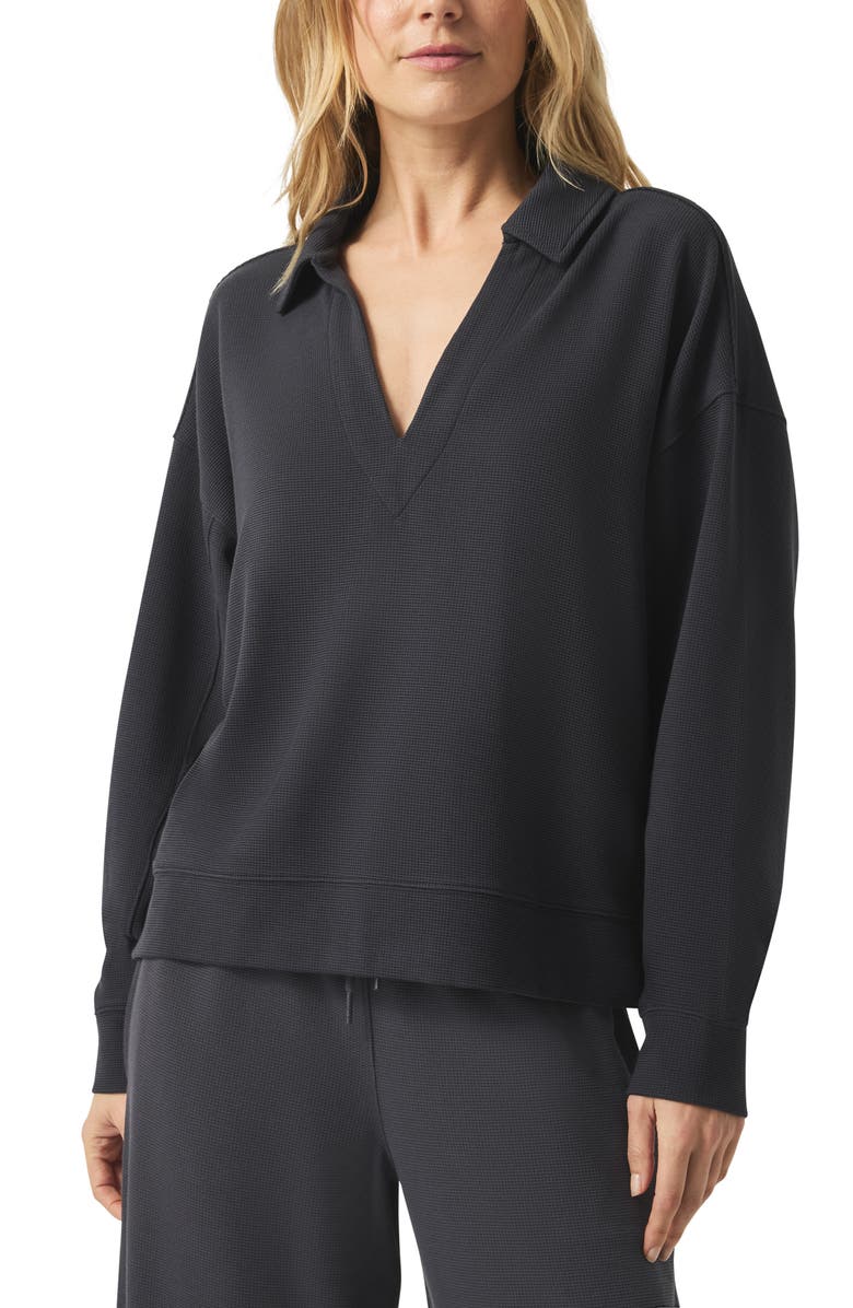 Splendid Waffle Scuba Knit Polo Sweatshirt, Main, color, 