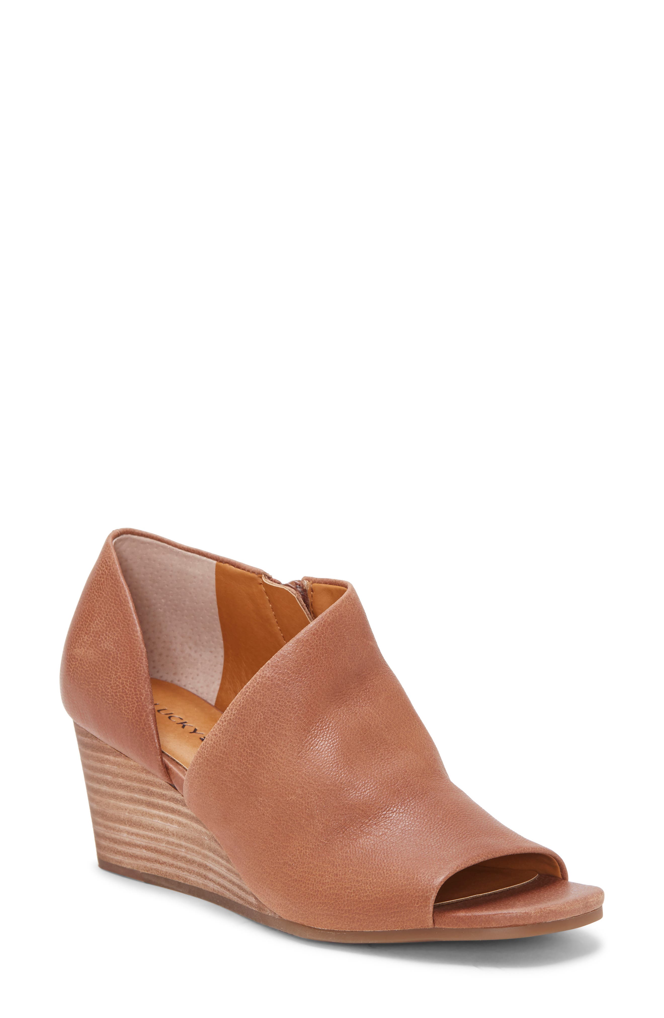 Tylera Open Toe Wedge Bootie, Main, color, MACAROON LEATHER