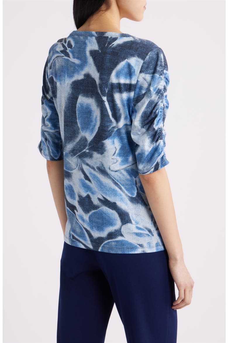 Print Ruched Elbow Sleeve Top, Alternate, color, DISTANT MOUNTAIN MULTI
