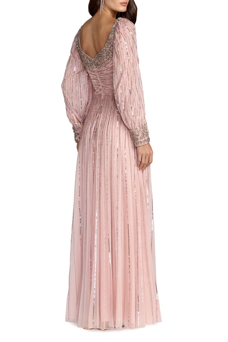 Embellished Long Sleeve Scoop Neck A-Line Gown, Alternate, color, Light Rose