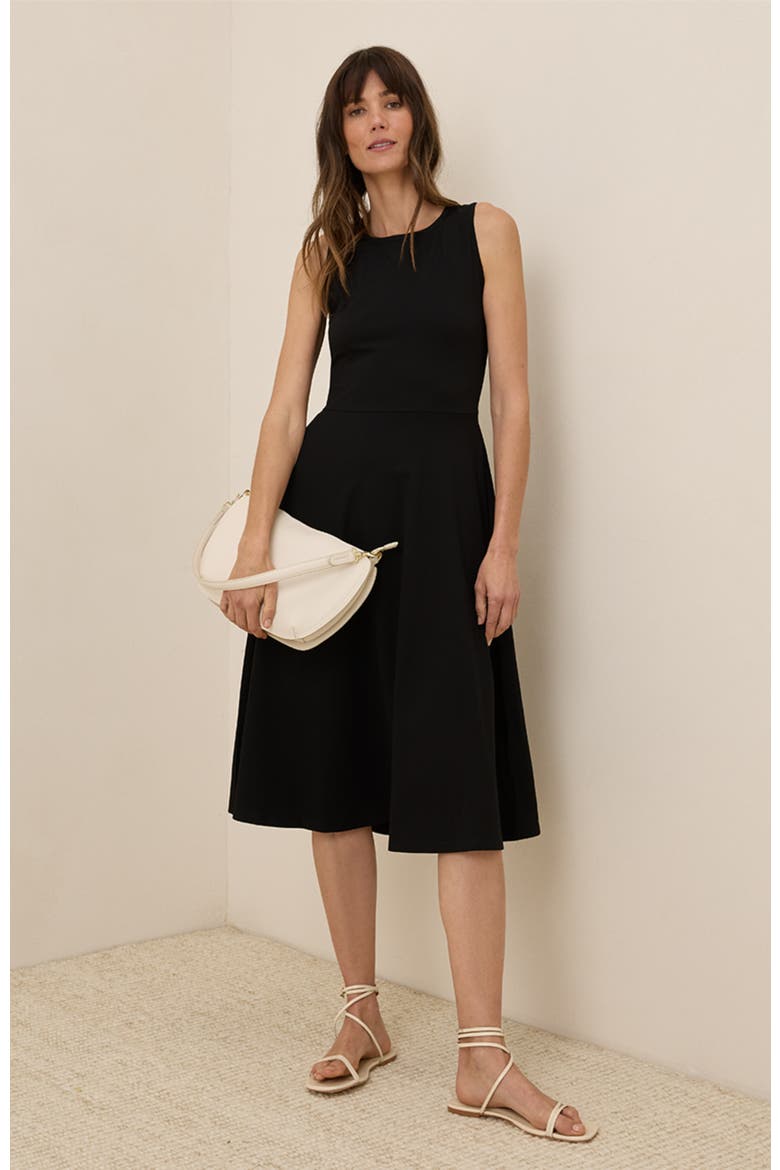 Organic Cotton Fit & Flare Keyhole Back Dress, Main, color, Black