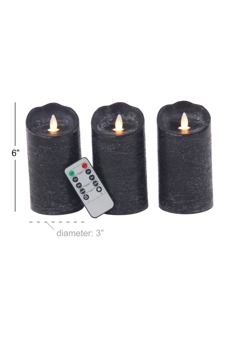 Black Wax Traditional Flameless Candle with Remote Control - Set of 3, Alternate, color, BLACK
