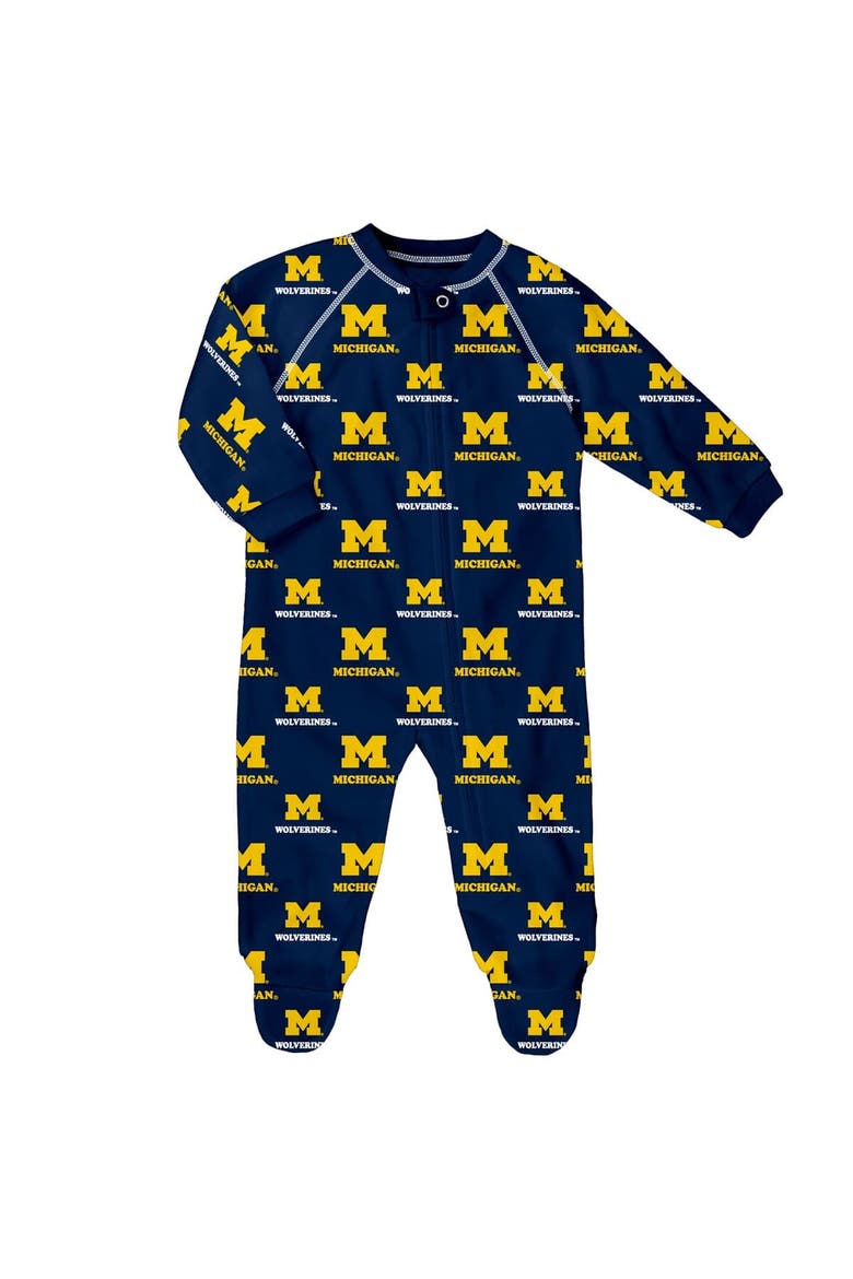 Infant Outerstuff Navy Michigan Wolverines All-Over Print Raglan Full-Zip Coverall, Main, color, Navy