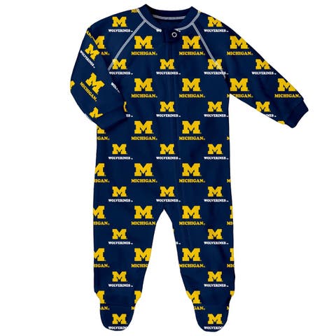 Infant Outerstuff Navy Michigan Wolverines All-Over Print Raglan Full-Zip Coverall