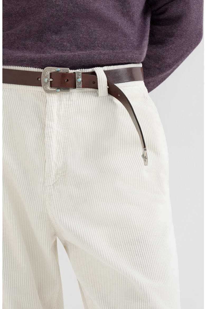 Garment-dyed trousers in cotton corduroy, Alternate, color, White