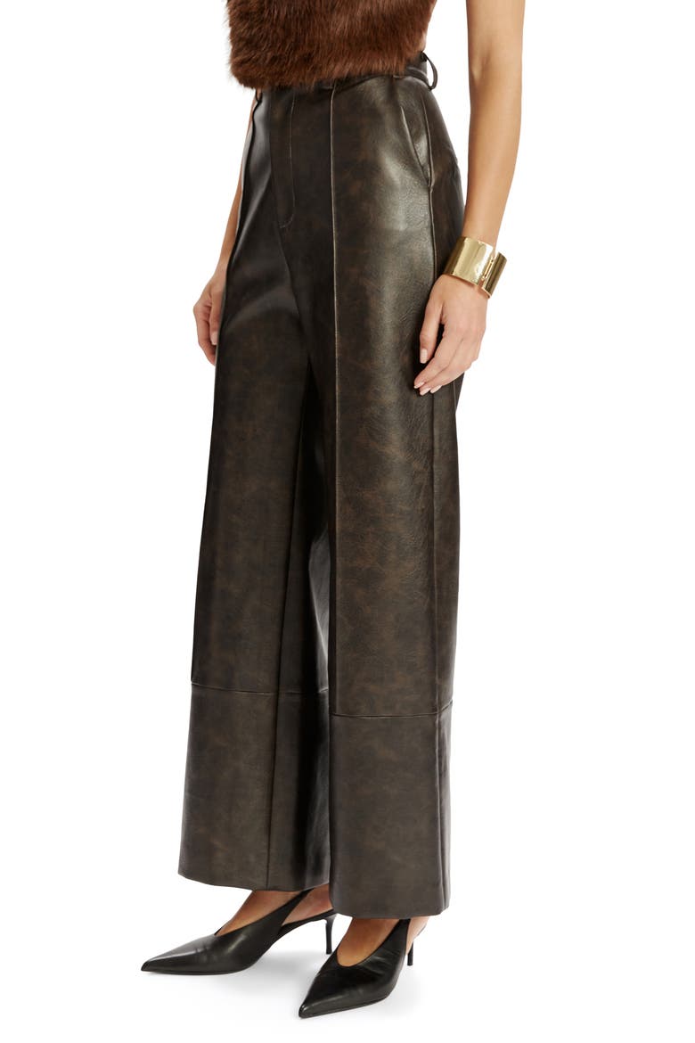 Marlowe Faux Leather Wide Leg Pants, Alternate, color, DARK CHOCO