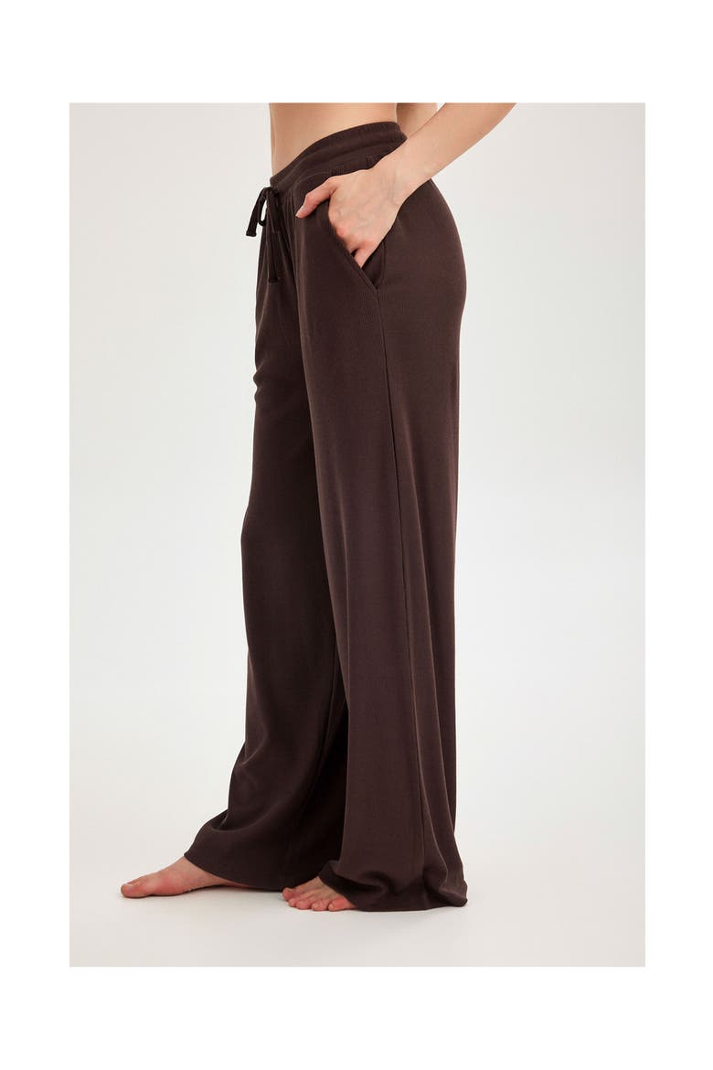 Summer Lounge Ribbed Wide Leg Pant, Alternate, color, Brown