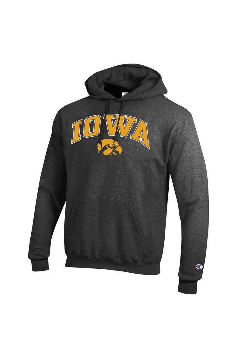 Men's Champion  Charcoal Iowa Hawkeyes Arch Over Logo Pullover Hoodie, Alternate, color, Charcoal