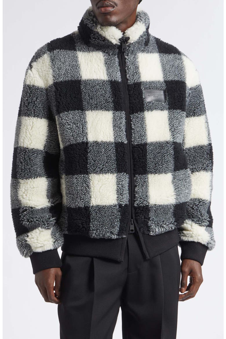 Buffalo Check Fleece Zip Jacket, Main, color, BLACK/ WHITE