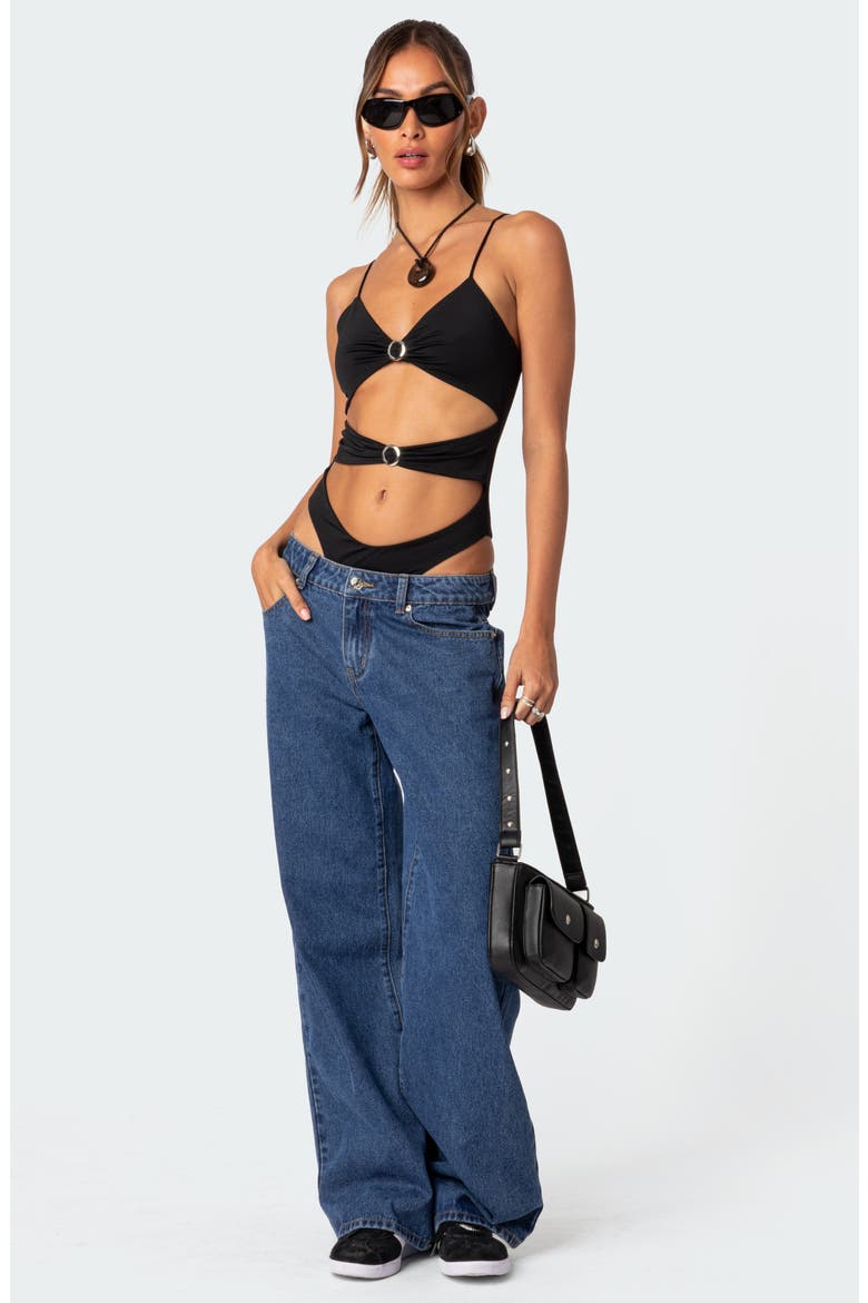 Amethyst Cutout Bodysuit, Alternate, color, BLACK