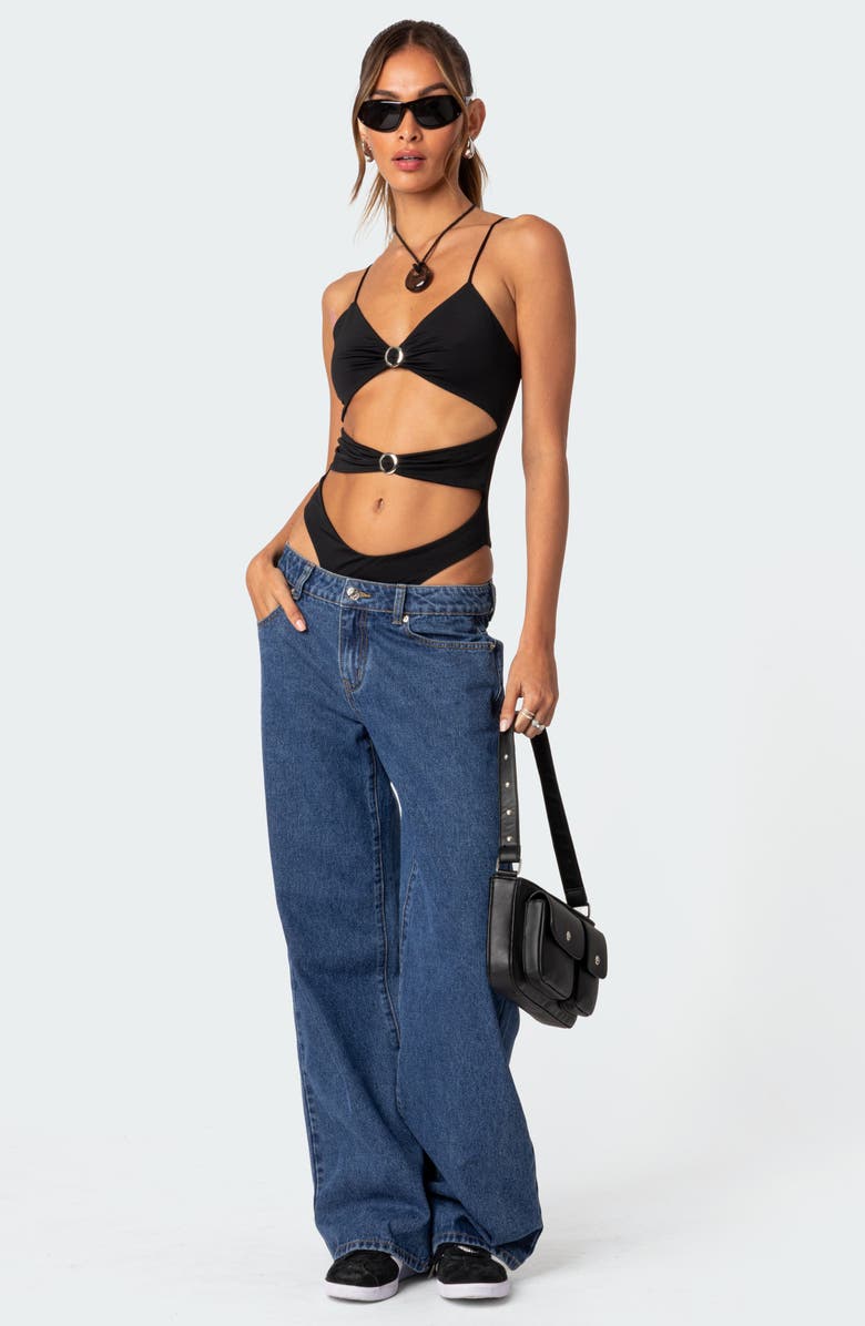 EDIKTED Amethyst Cutout Bodysuit, Alternate, color, Black