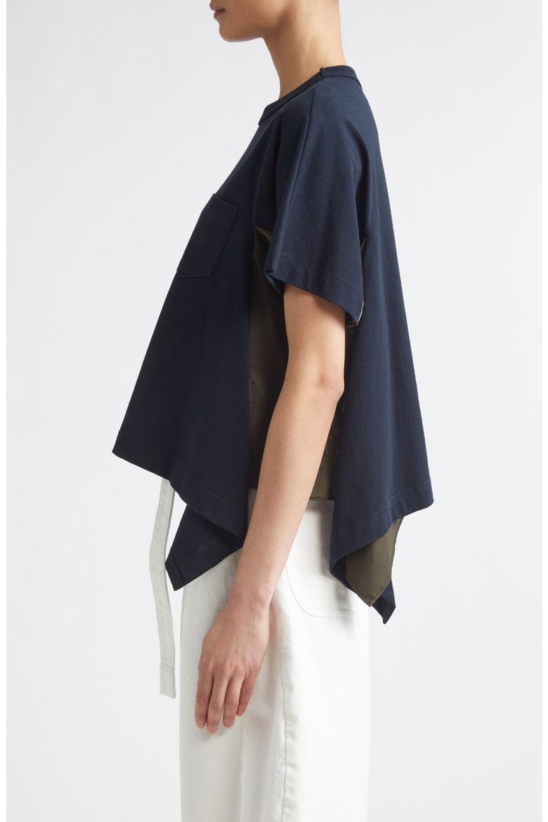 Mixed Media Cotton Jersey & Satin Pocket T-Shirt, Alternate, color, NAVY/ KHAKI