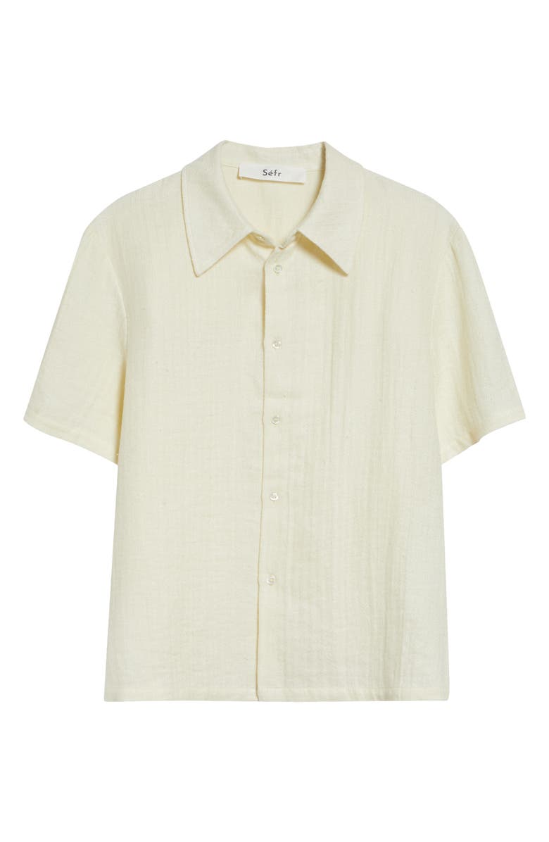Séfr Dayot Short Sleeve Cotton & Linen Button-Up Shirt, Main, color, Dog Days Ecru